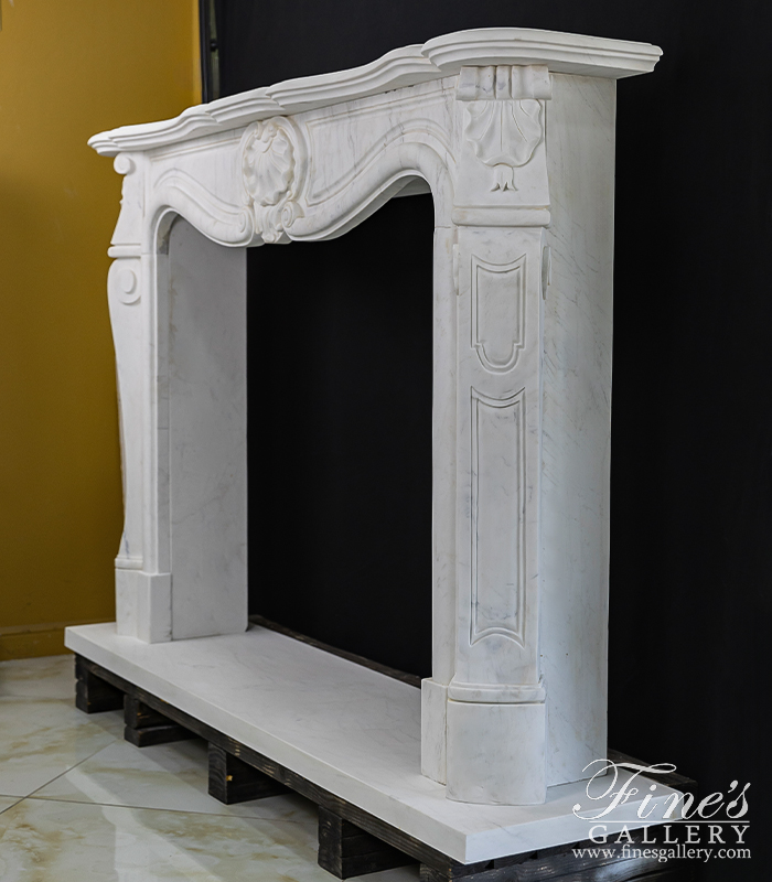 Marble Fireplaces  - Shell Motif French Mantel In Statuary White Marble - MFP-2503